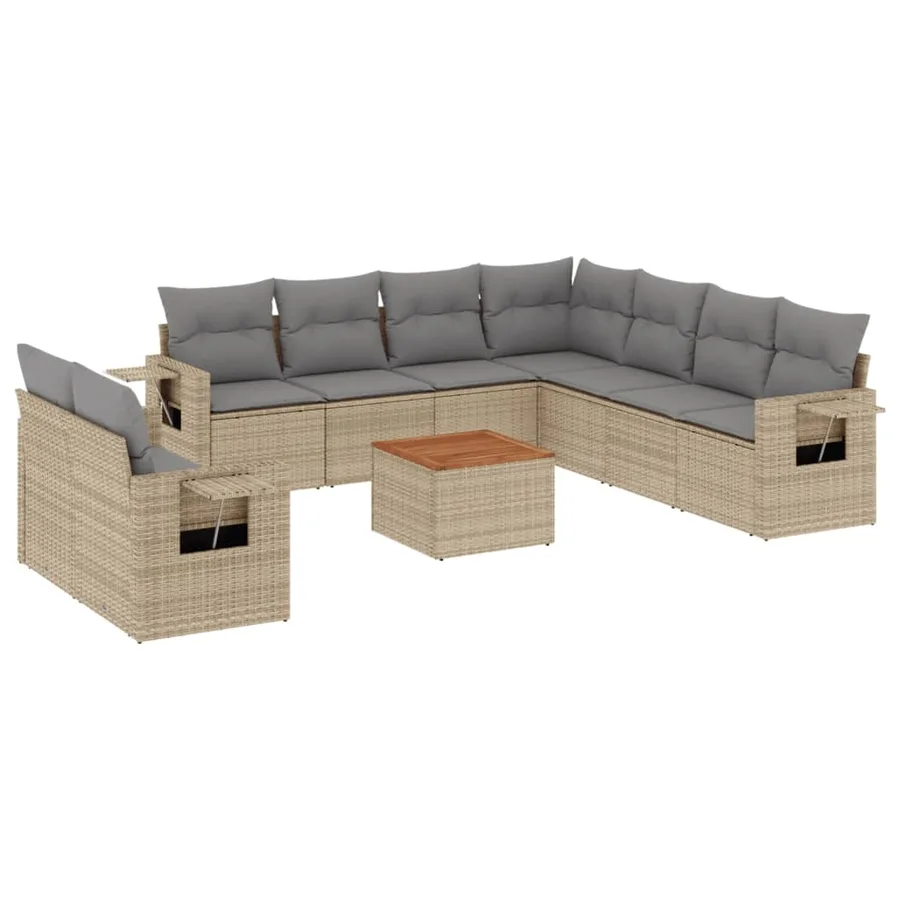 Salon de jardin avec coussins 10 pcs beige résine tressée - 2