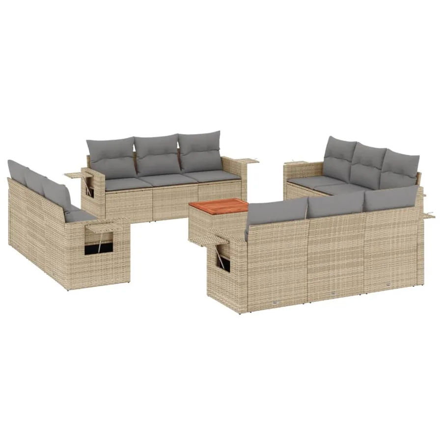 Salon de jardin avec coussins 13 pcs beige résine tressée - 2