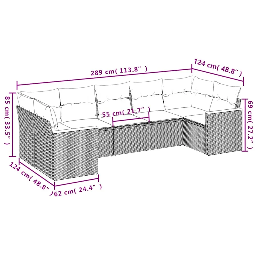 Salon de jardin 7 pcs avec coussins noir résine tressée 62 x 62 x 69 cm - 62,4 kg - 3