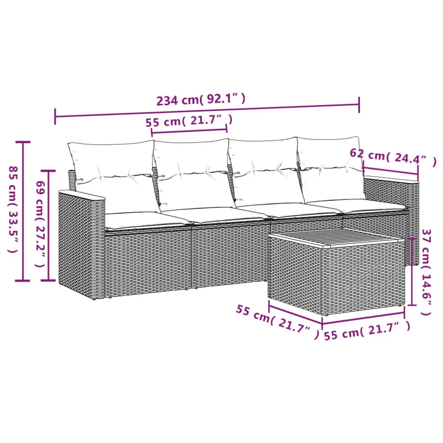Salon de jardin 5 pcs avec coussins noir résine tressée - 3