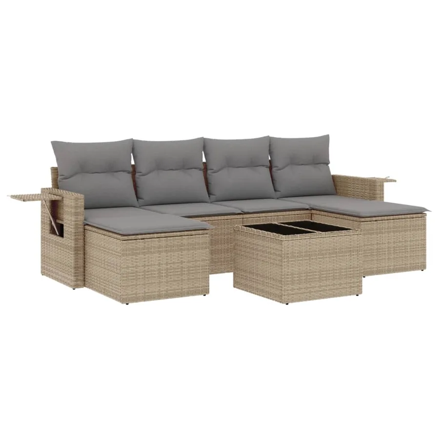 Salon de jardin avec coussins 7 pcs beige résine tressée - 2