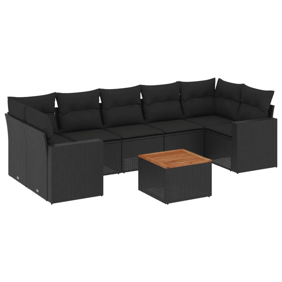 Salon de jardin 8 pcs avec coussins noir résine tressée - 2