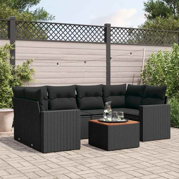 Salon de jardin 7 pcs avec coussins noir résine tressée 65,5 x 62 x 69 cm - 58,3 kg