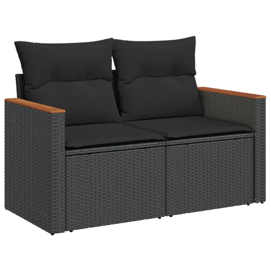 Salon de jardin 12 pcs avec coussins noir résine tressée - 5