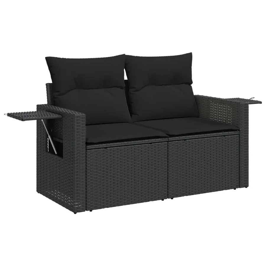 Salon de jardin 9 pcs avec coussins noir résine tressée - 5