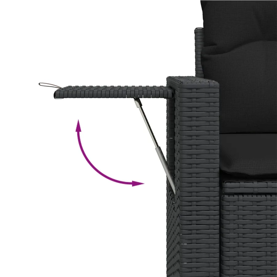 Salon de jardin 9 pcs avec coussins noir résine tressée - 7