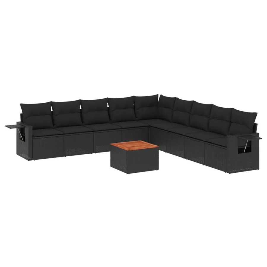 Salon de jardin 10 pcs avec coussins noir résine tressée - 2