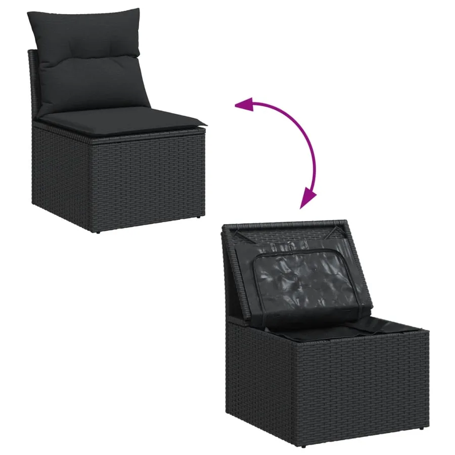 Salon de jardin 12 pcs avec coussins noir résine tressée - 7