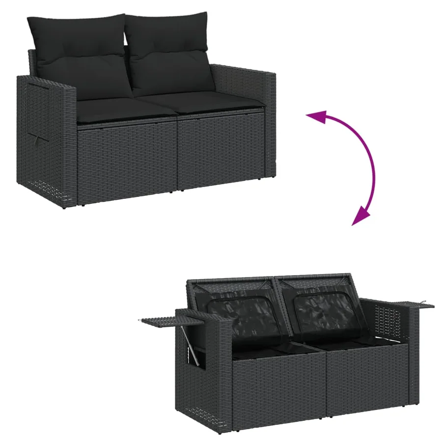 Salon de jardin 12 pcs avec coussins noir résine tressée - 9