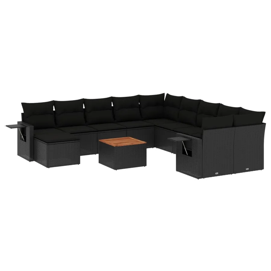 Salon de jardin 12 pcs avec coussins noir résine tressée - 2