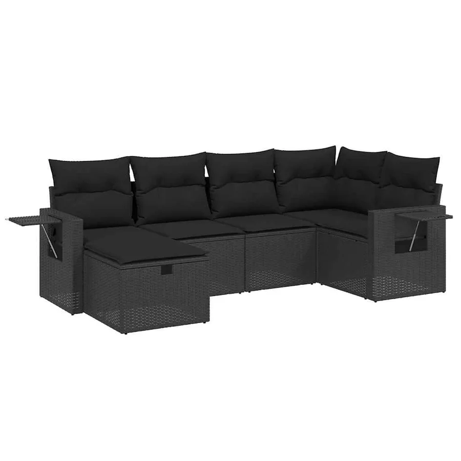 Salon de jardin 6 pcs avec coussins noir résine tressée - 2