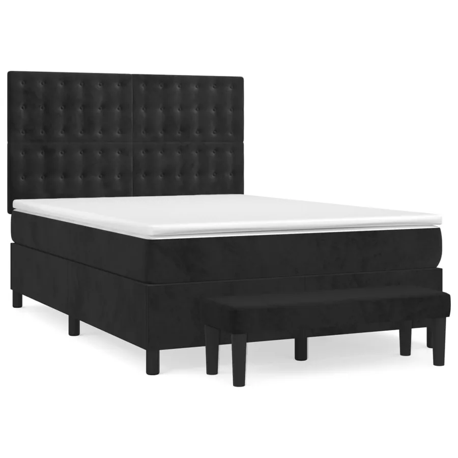 Sommier à lattes de lit avec matelas Noir 140x200 cm Velours - 2