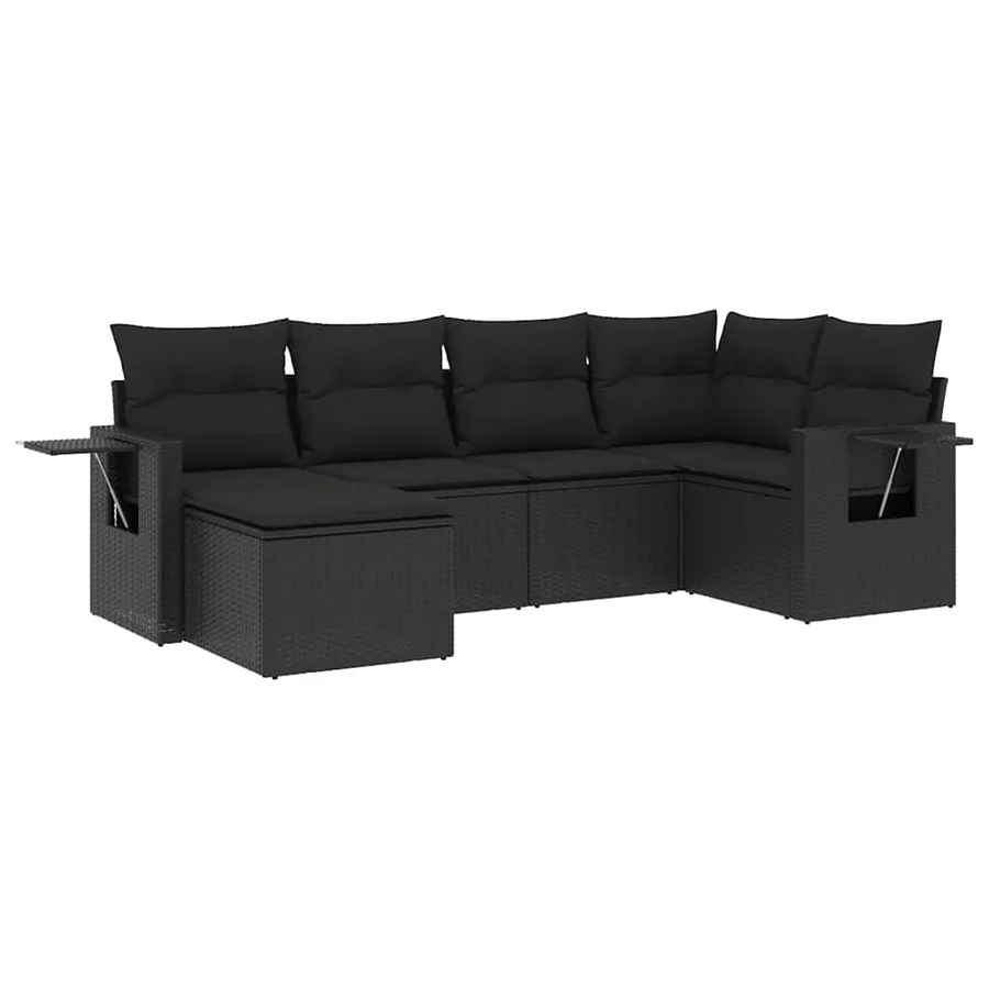 Salon de jardin 6 pcs avec coussins noir résine tressée - 2