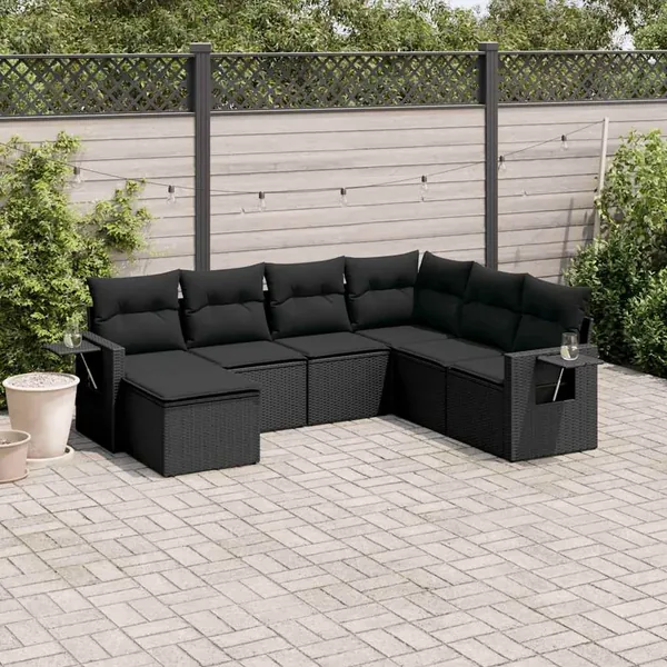 Salon de jardin 7 pcs avec coussins noir résine tressée 62 x 62 x 69 cm - 54,7 kg
