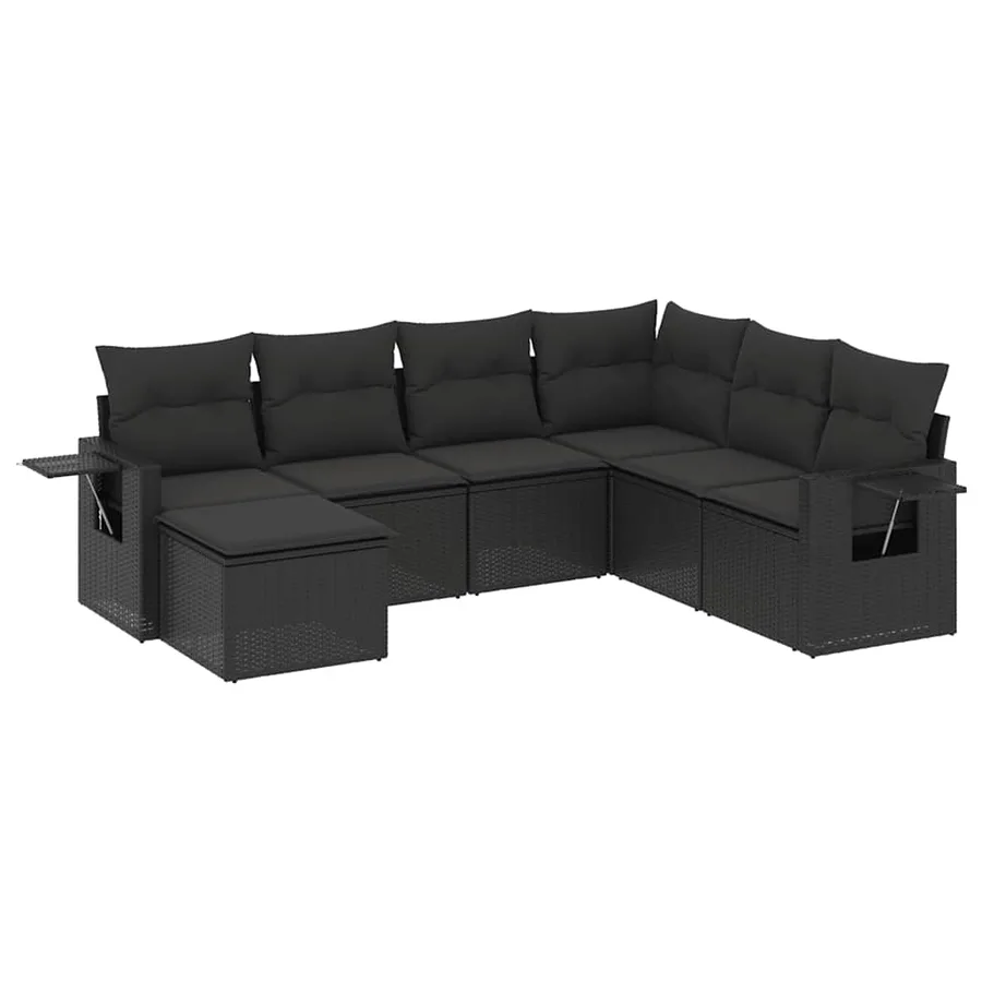 Salon de jardin 7 pcs avec coussins noir résine tressée 62 x 62 x 69 cm - 54,7 kg - 2