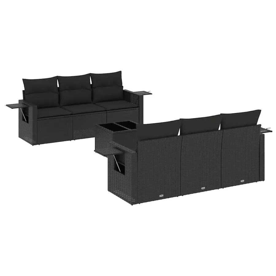 Salon de jardin 7 pcs avec coussins noir résine tressée 55 x 62 x 69 cm - 60,6 kg - 2