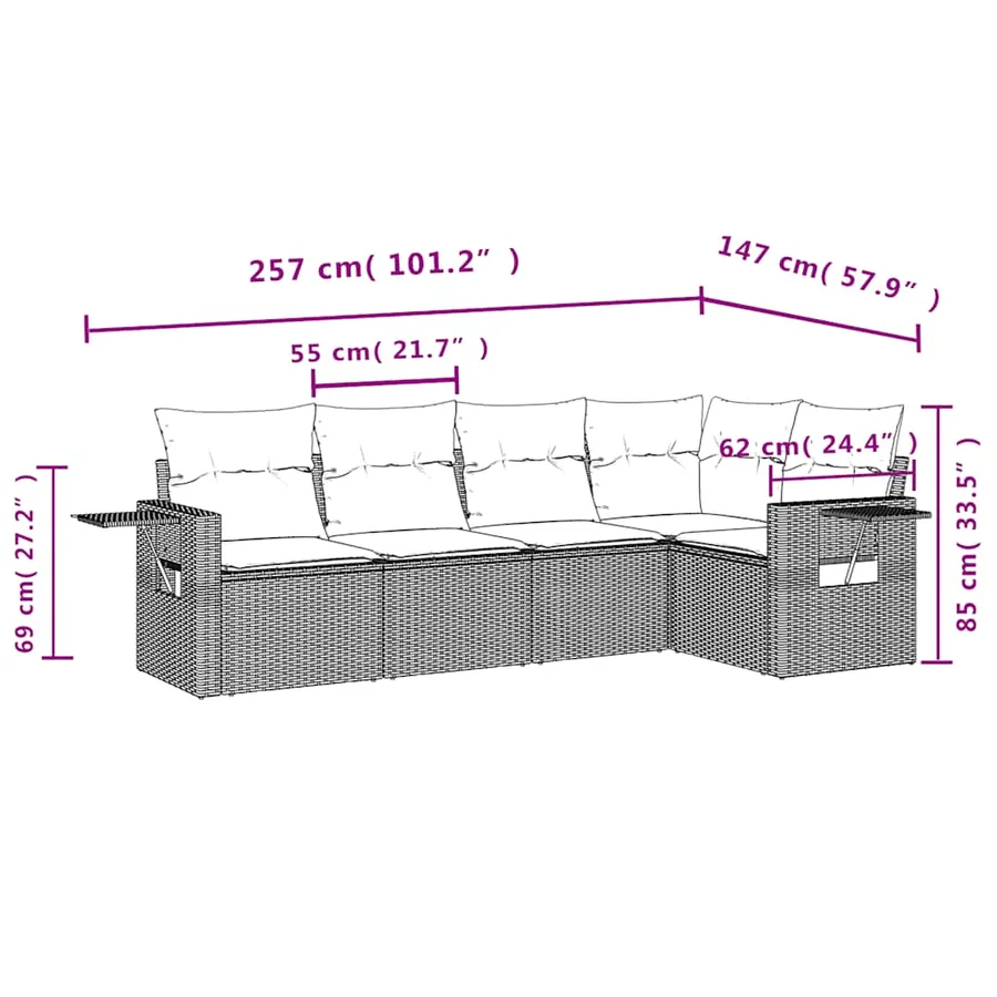 Salon de jardin 5 pcs avec coussins noir résine tressée - 8