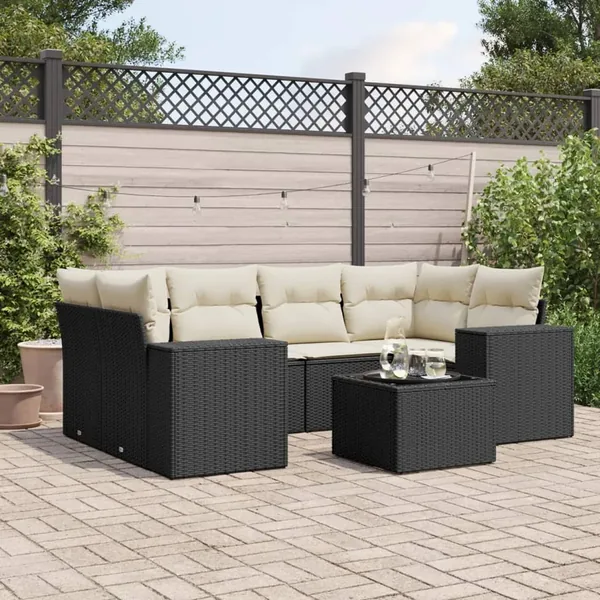 Salon de jardin 7 pcs avec coussins noir résine tressée 62 x 62 x 69 cm - 61,8 kg