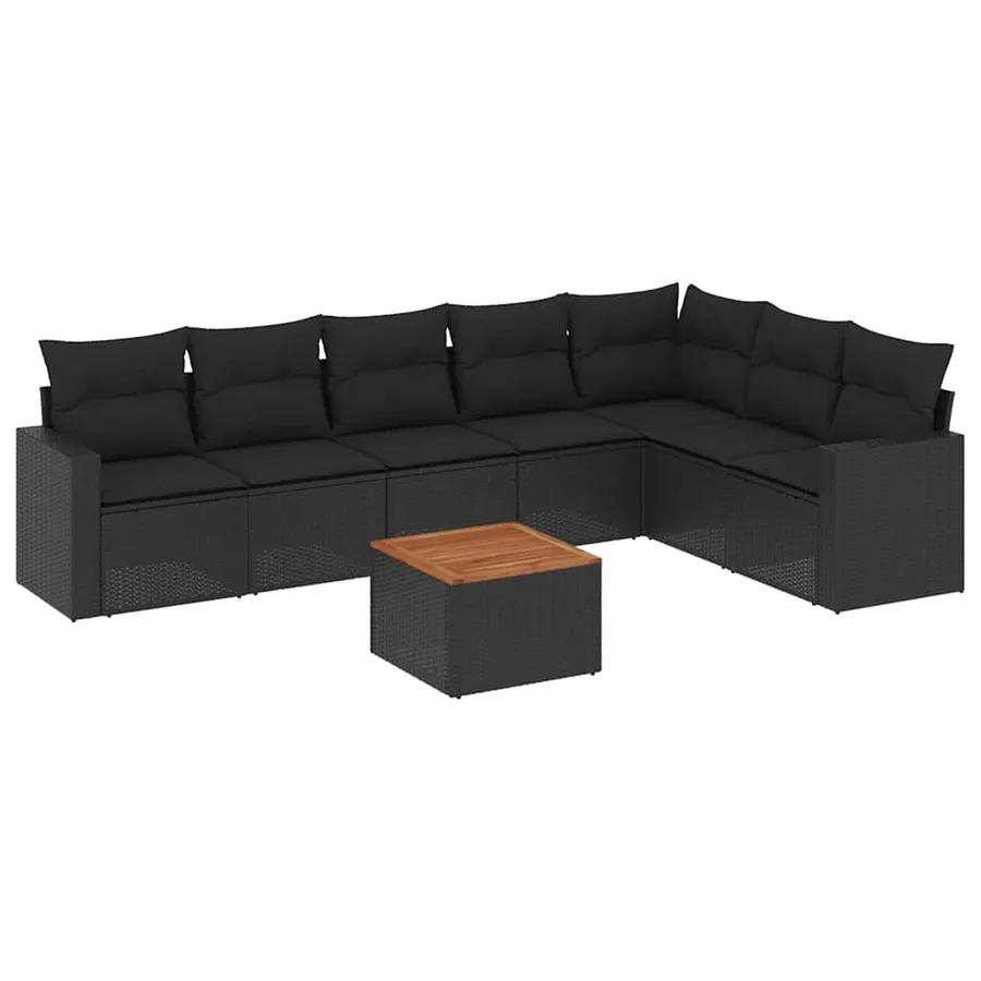 Salon de jardin 8 pcs avec coussins noir résine tressée - 2