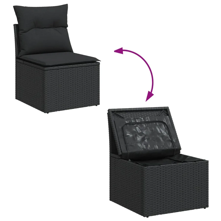 Salon de jardin 7 pcs avec coussins noir résine tressée 62 x 62 x 69 cm - 59,2 kg - 3