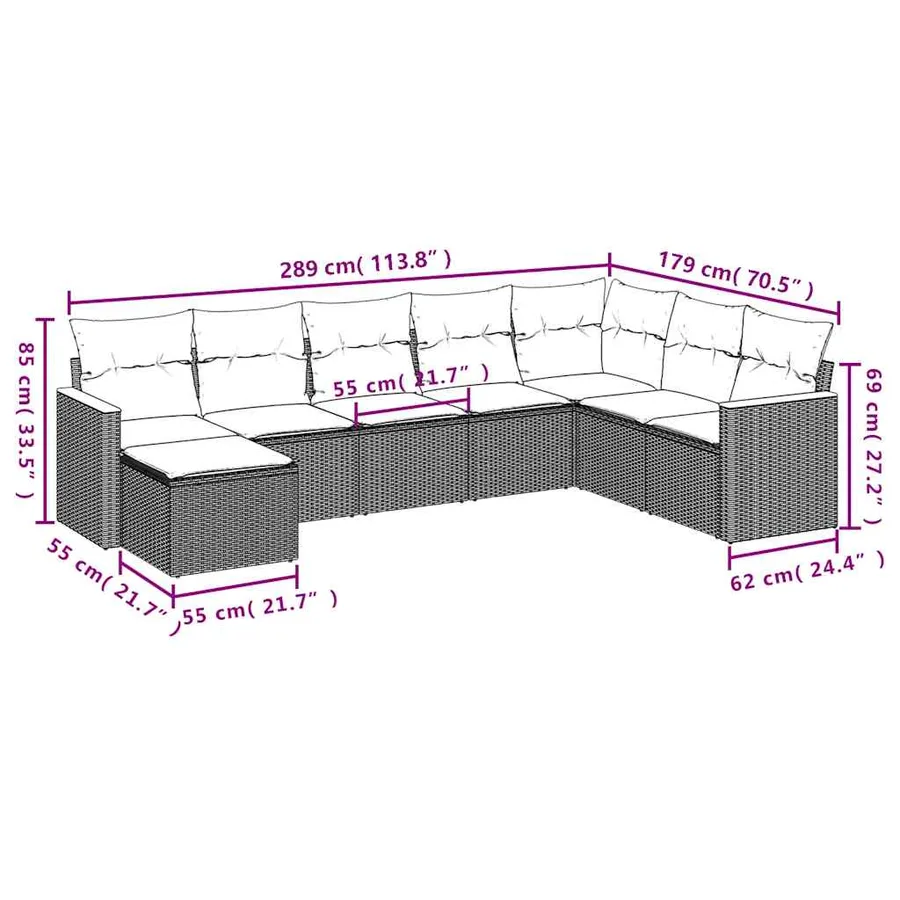 Salon de jardin 8 pcs avec coussins noir résine tressée - 3