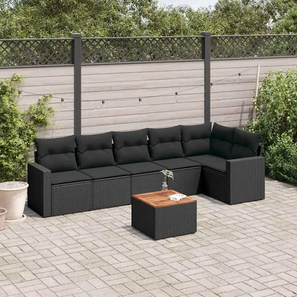 Salon de jardin 7 pcs avec coussins noir résine tressée 62 x 62 x 69 cm - 59,2 kg