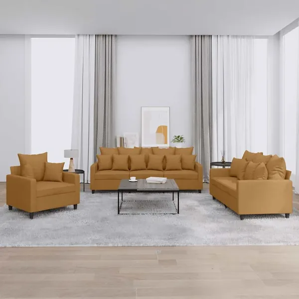 Ensemble de canapés 3 pcs avec coussins Marron Velours
