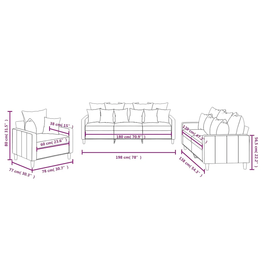 Ensemble de canapés 3 pcs avec coussins Noir Velours - 8