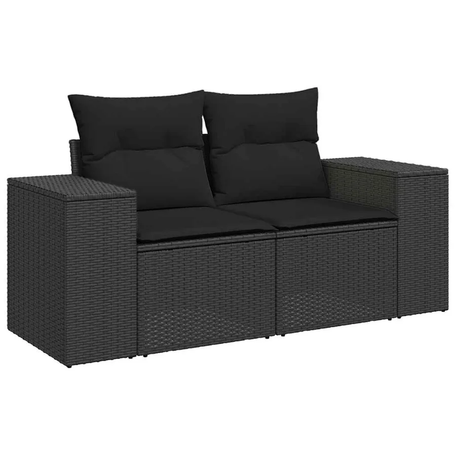 Canapé de jardin avec coussins 2 places en polyrotin noir - 2