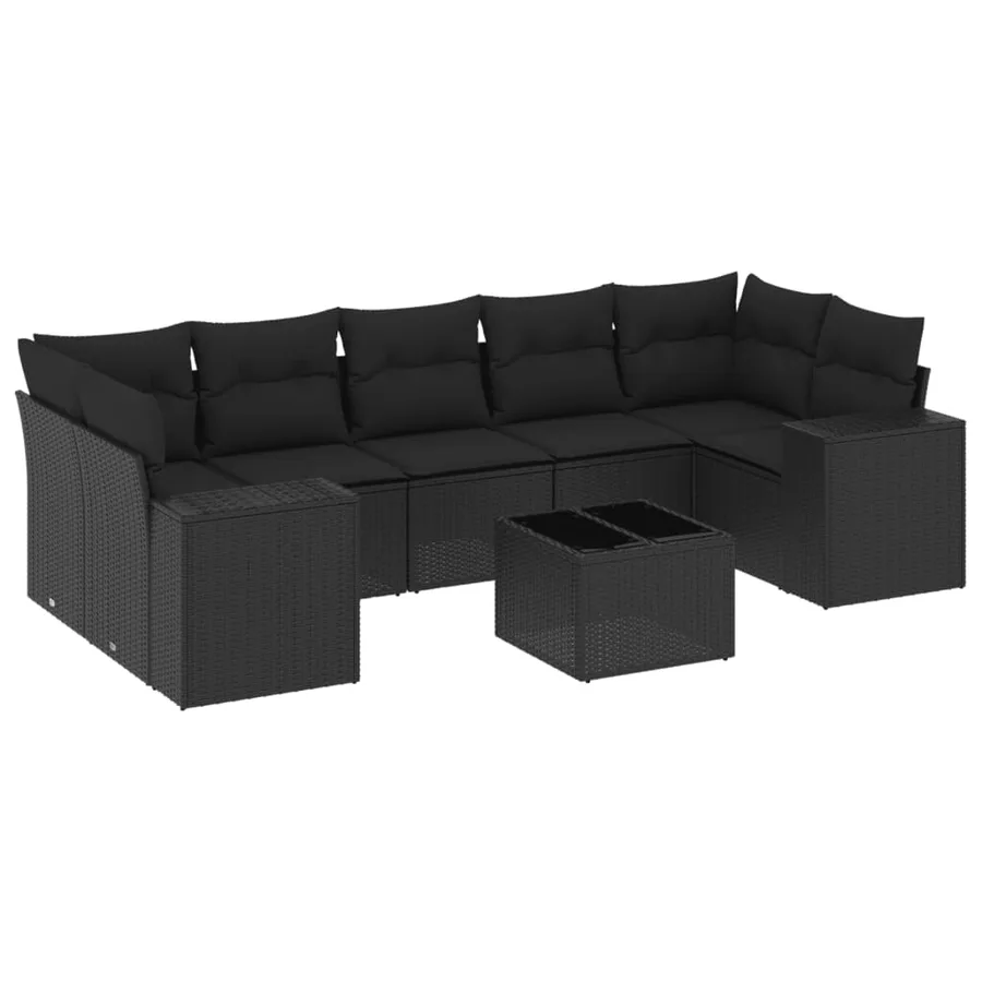 Salon de jardin 8 pcs avec coussins noir résine tressée - 2