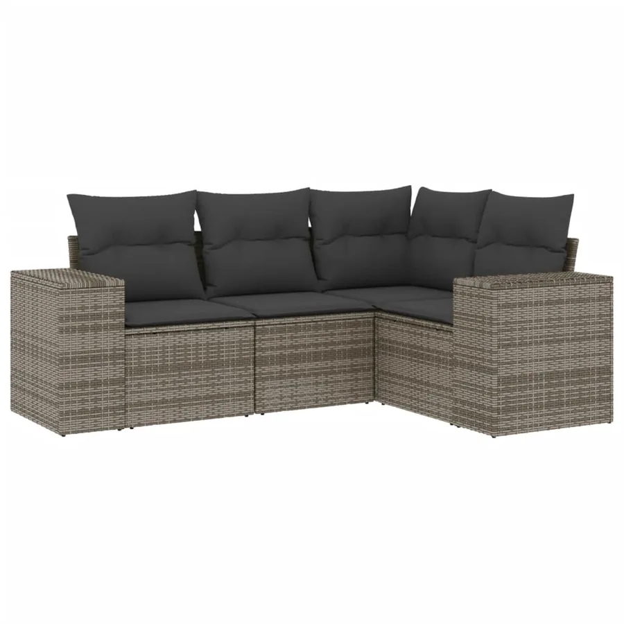 Salon de jardin 4 pcs avec coussins gris résine tressée - 2