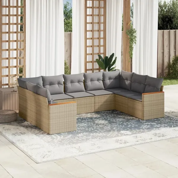 Salon de jardin avec coussins 9pcs mélange beige résine tressée