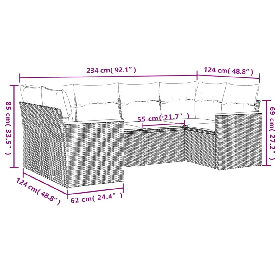 Salon de jardin avec coussins 6pcs mélange beige résine tressée - 7