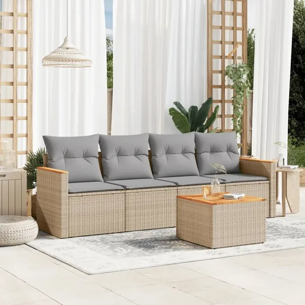 Salon de jardin avec coussins 5pcs mélange beige résine tressée
