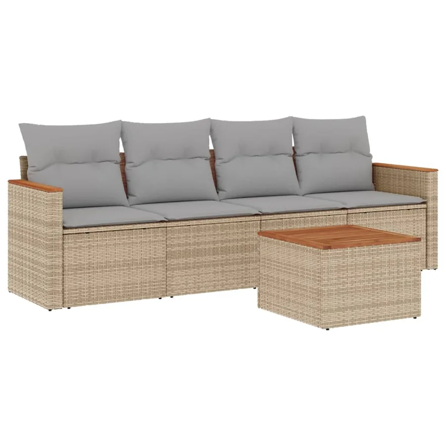 Salon de jardin avec coussins 5pcs mélange beige résine tressée - 2