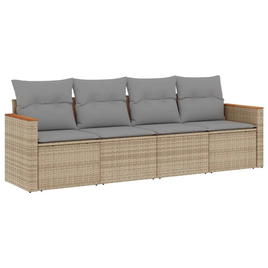 Salon de jardin avec coussins 4pcs mélange beige résine tressée - 2