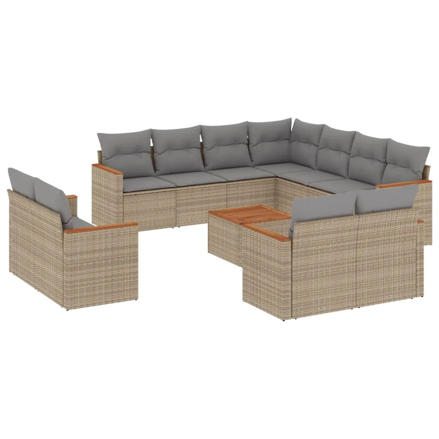 Salon de jardin et coussins 12 pcs mélange beige résine tressée - 2