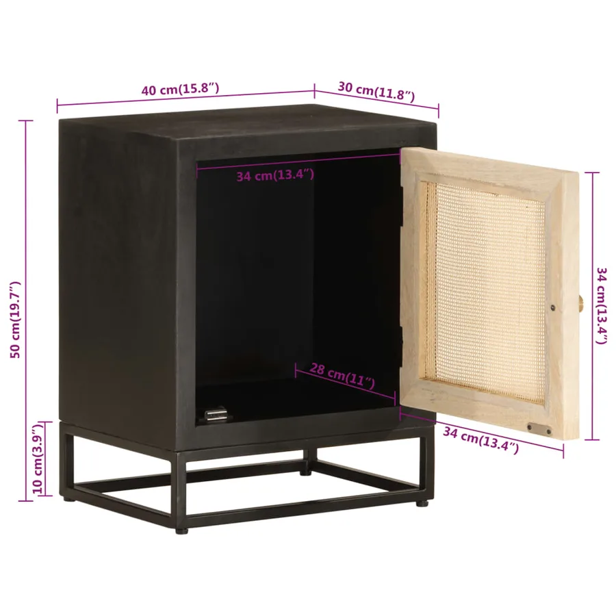 Table de chevet noir 40x30x50 cm bois massif manguier et fer - 10