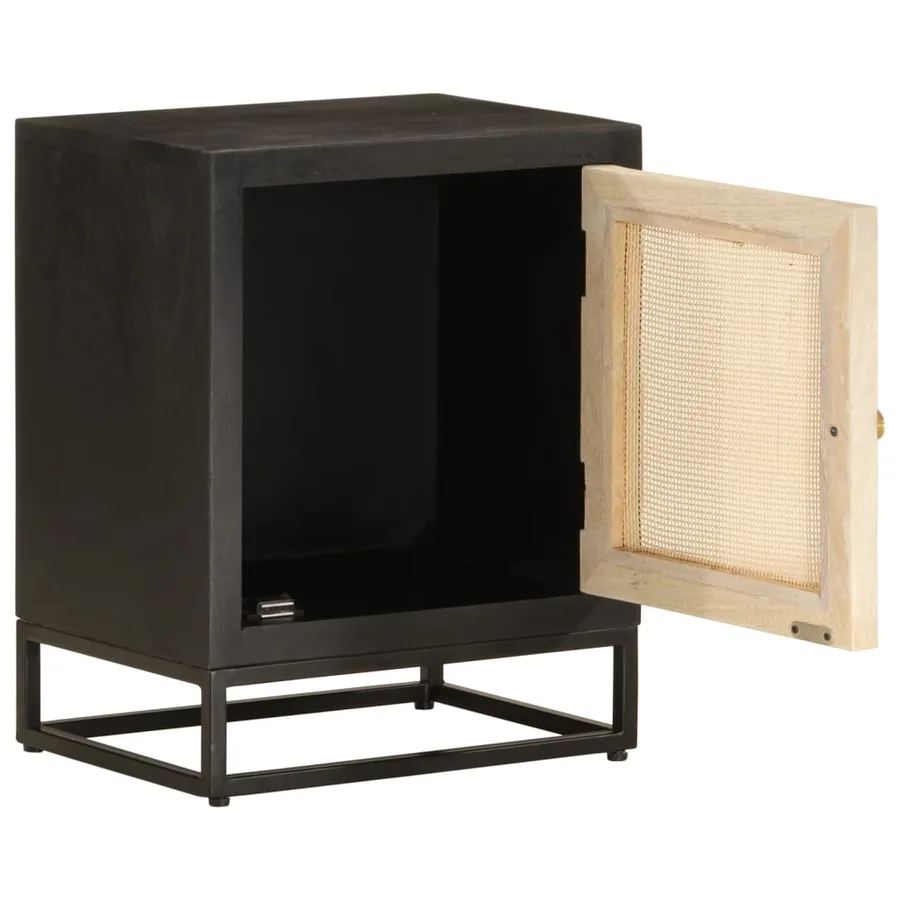 Table de chevet noir 40x30x50 cm bois massif manguier et fer - 2