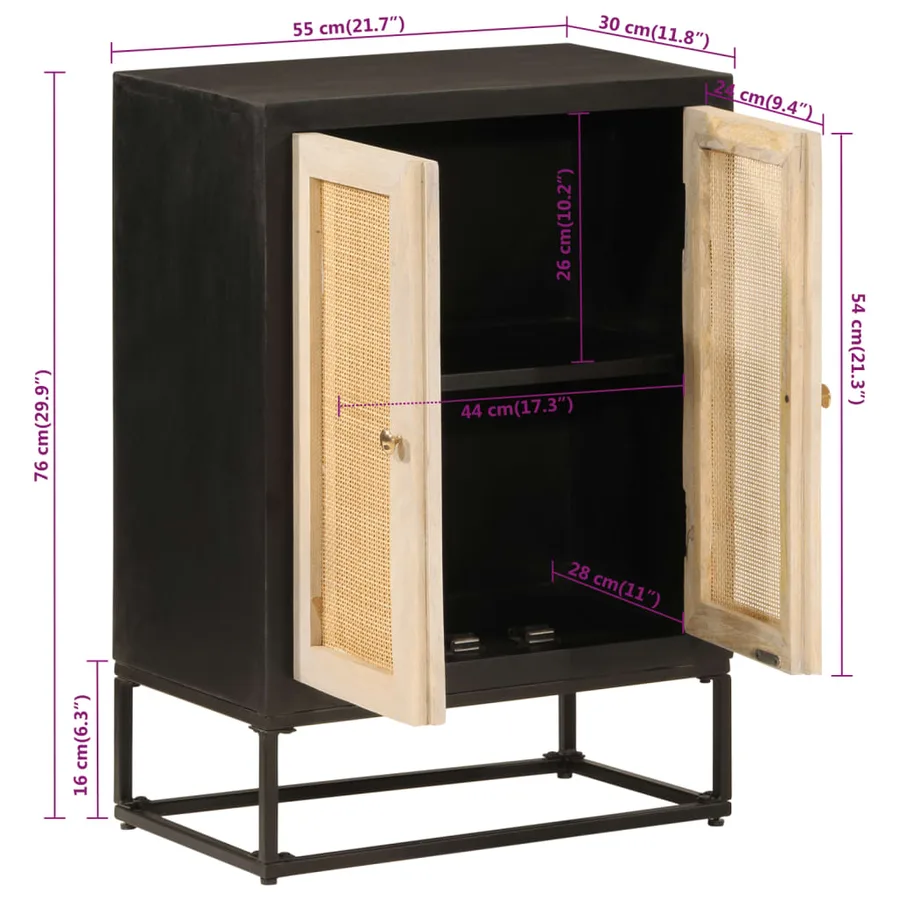 Buffet noir 55x30x76 cm bois massif de manguier et fer - 10