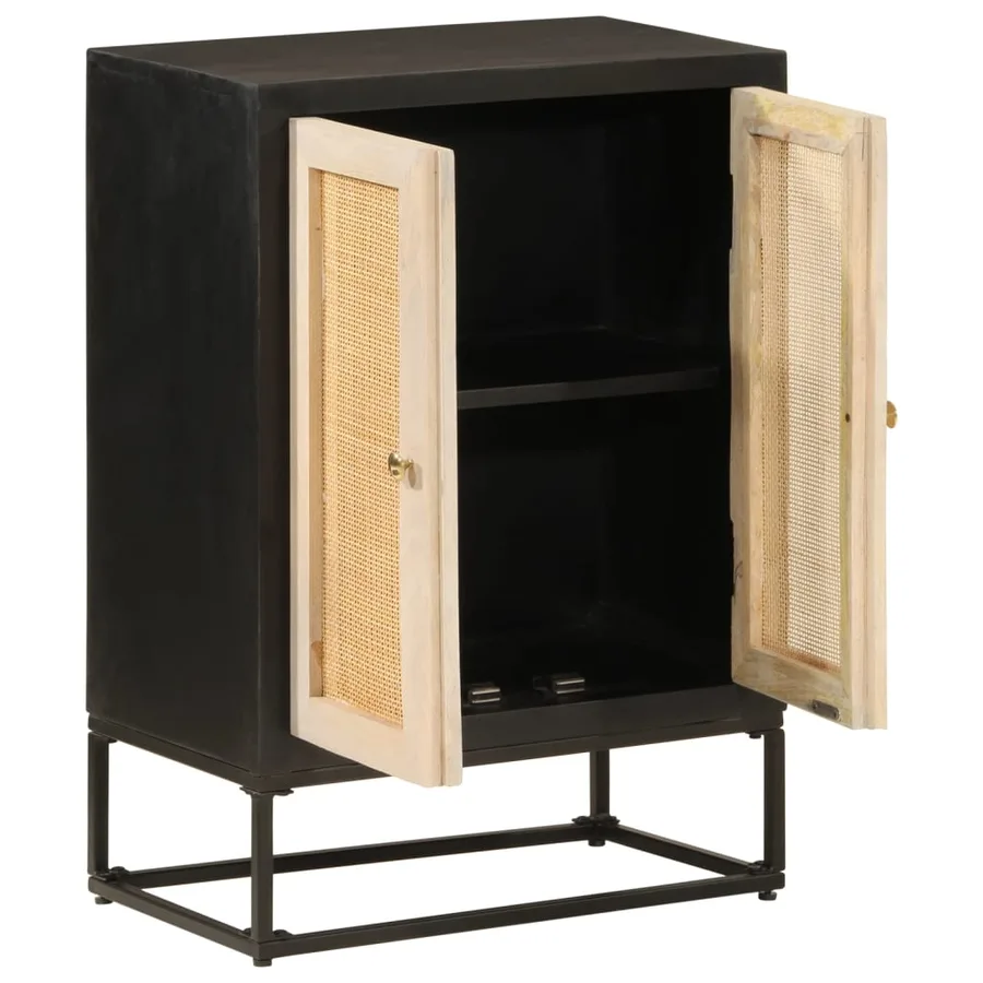Buffet noir 55x30x76 cm bois massif de manguier et fer - 2