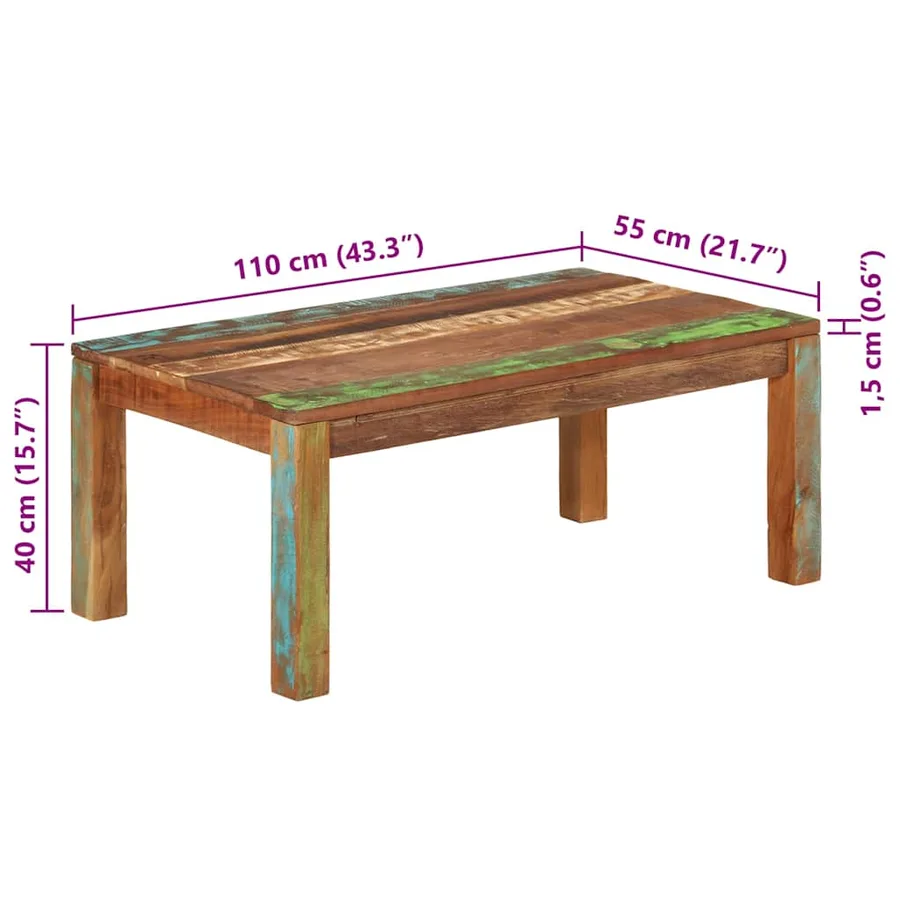 Table basse 110x55x40 cm bois de récupération massif - 7