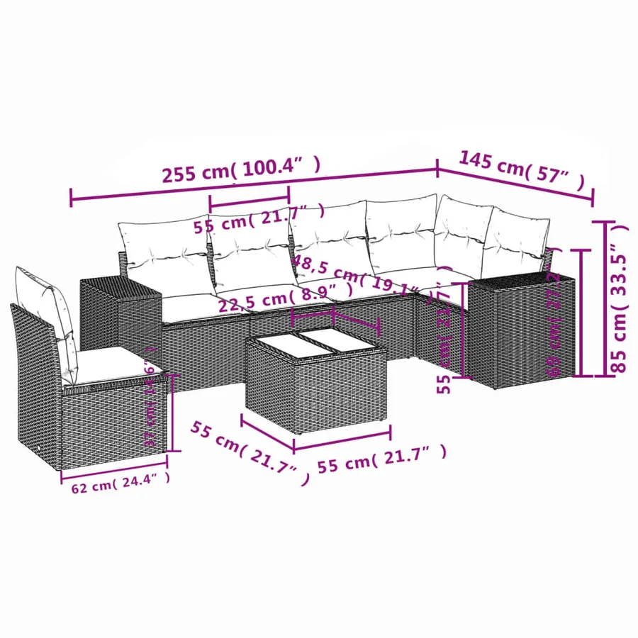 Salon de jardin avec coussins 7 pcs beige résine tressée - 8