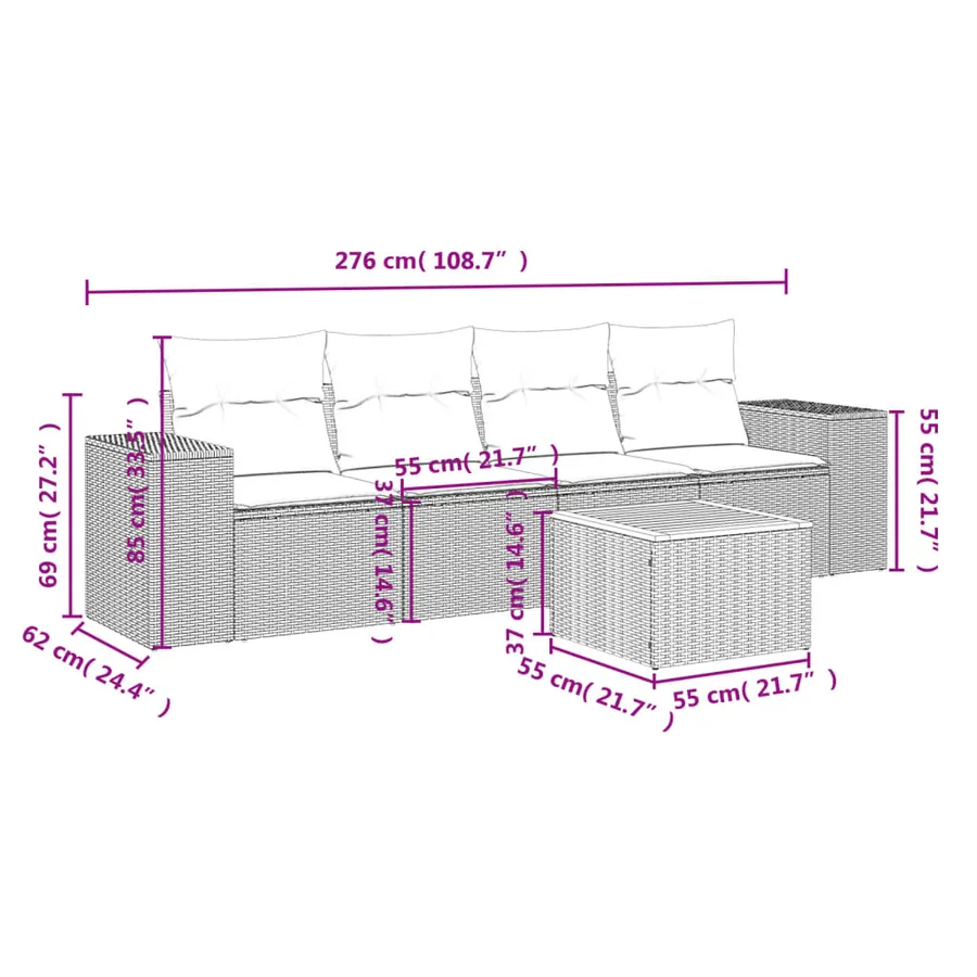 Salon de jardin avec coussins 5 pcs beige résine tressée - 3