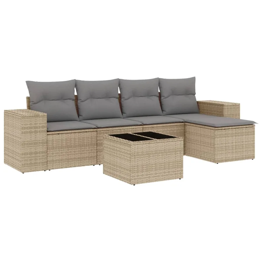 Salon de jardin avec coussins 6 pcs beige résine tressée - 2