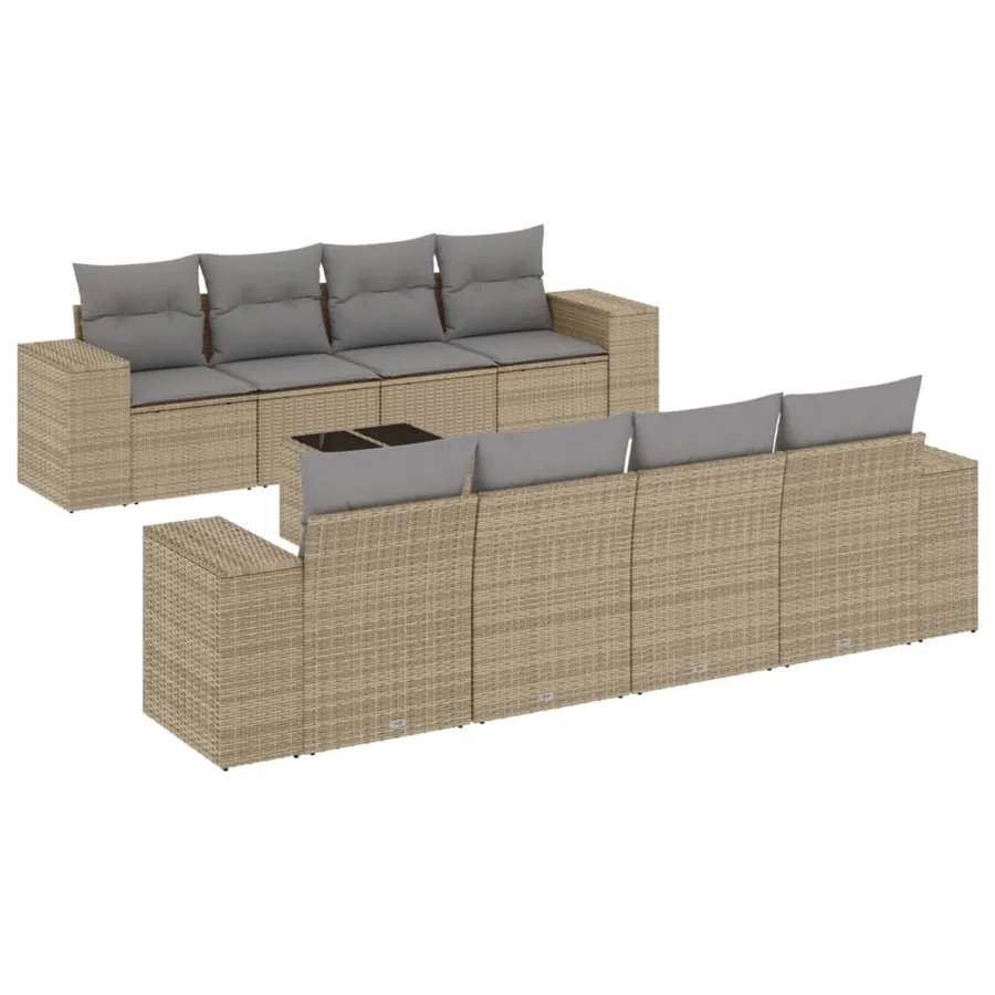 Salon de jardin avec coussins 9 pcs beige résine tressée - 2