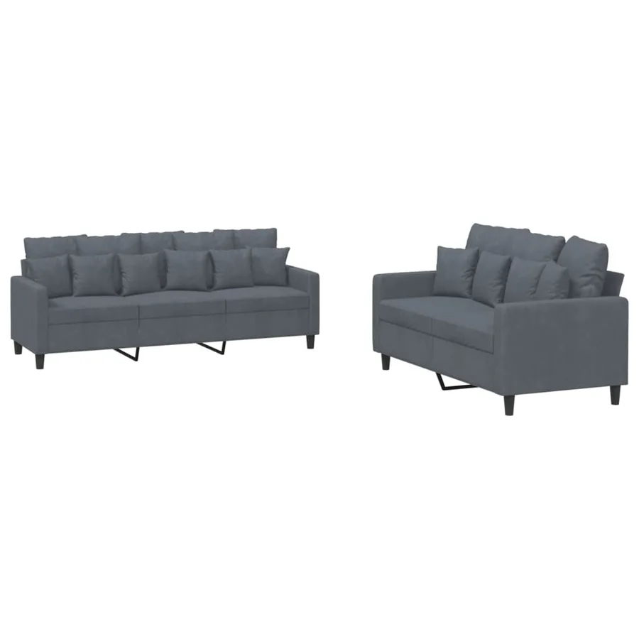 Ensemble de canapés 2 pcs avec coussins Gris foncé Velours - 2