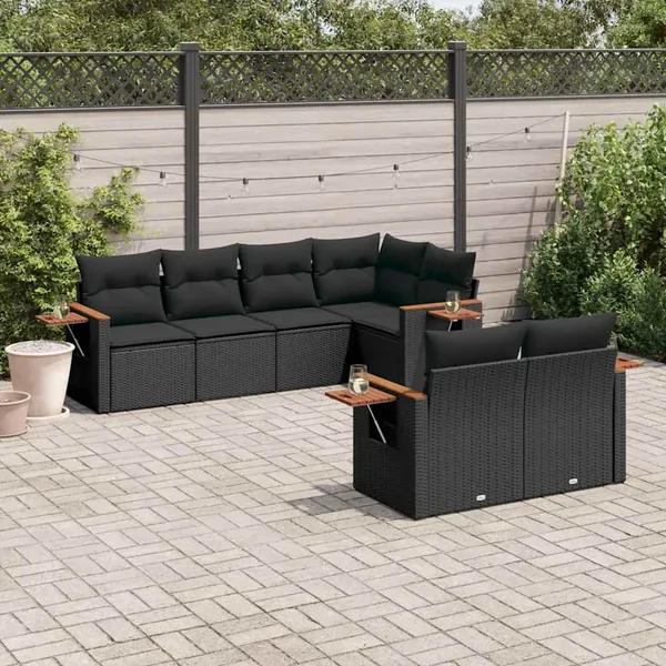 Salon de jardin 7 pcs avec coussins noir résine tressée 62 x 62 x 69 cm - 65,4 kg