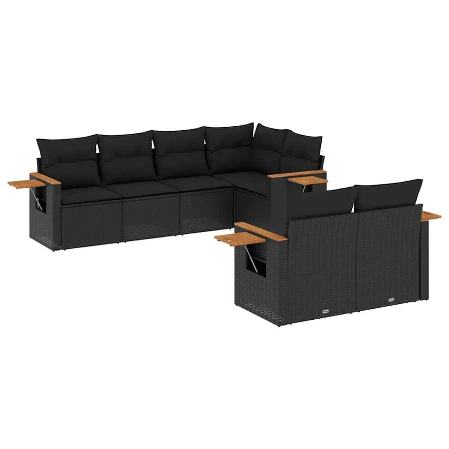 Salon de jardin 7 pcs avec coussins noir résine tressée 62 x 62 x 69 cm - 65,4 kg - 2