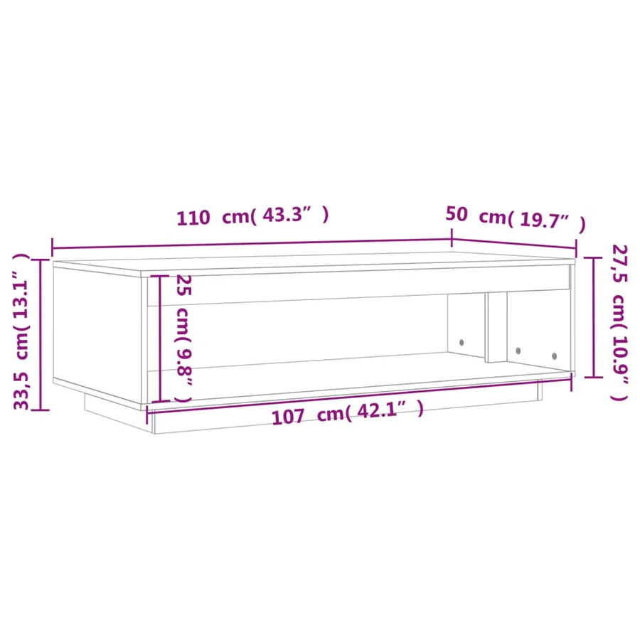 Table basse cire marron 110x50x33,5 cm bois massif de pin - 9